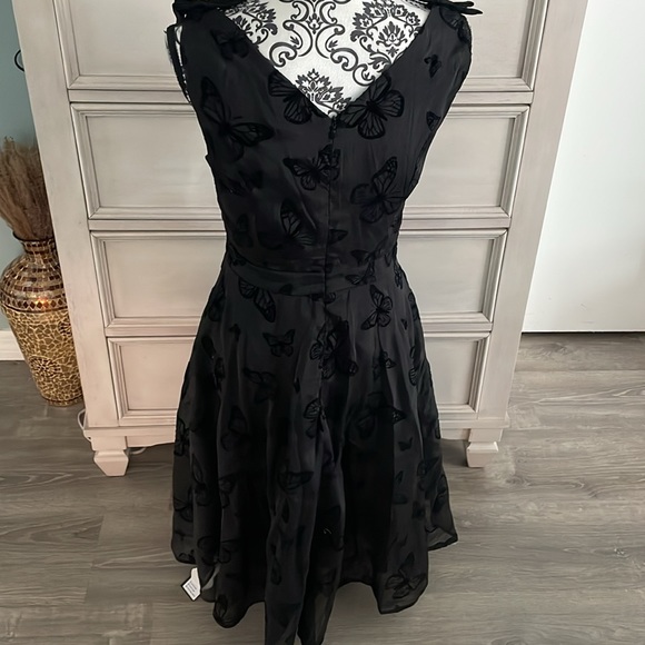 BLACK 1950S BUTTERFLY FLOCKING MESH DRESS nwt medium - Picture 4 of 8